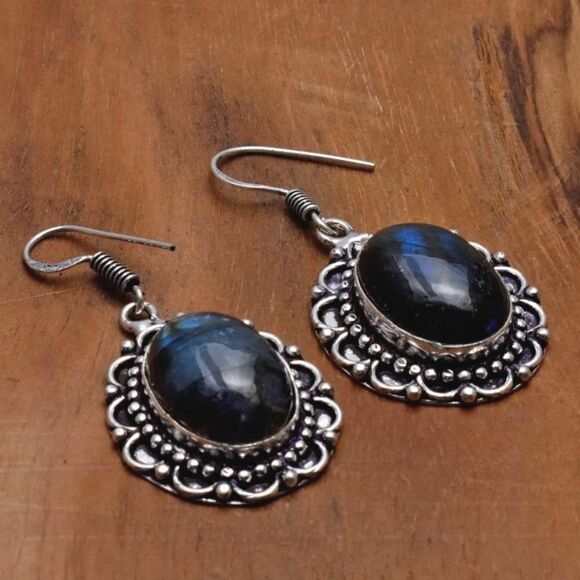 Labradorite Handmade Drop Dangle Earrings Jewelry 1.76" - Picture 3 of 3